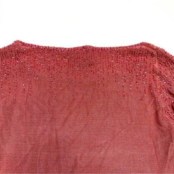 Carmen Marc Valvo Vintage Beaded Scoop Neck 3/4 Sleeve Shell Blouse Pink Large - Picture 8 of 8